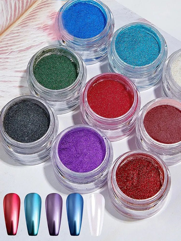 9 Colors Aurora Pearl Chrome Nail Powder - Luxury Fabulous Cosmetics